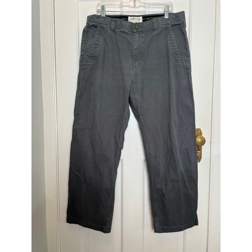 Orvis Men's 36 x 29 Pants Slate Gray Stiff Heavy duty Work Wear 100% Cotton
